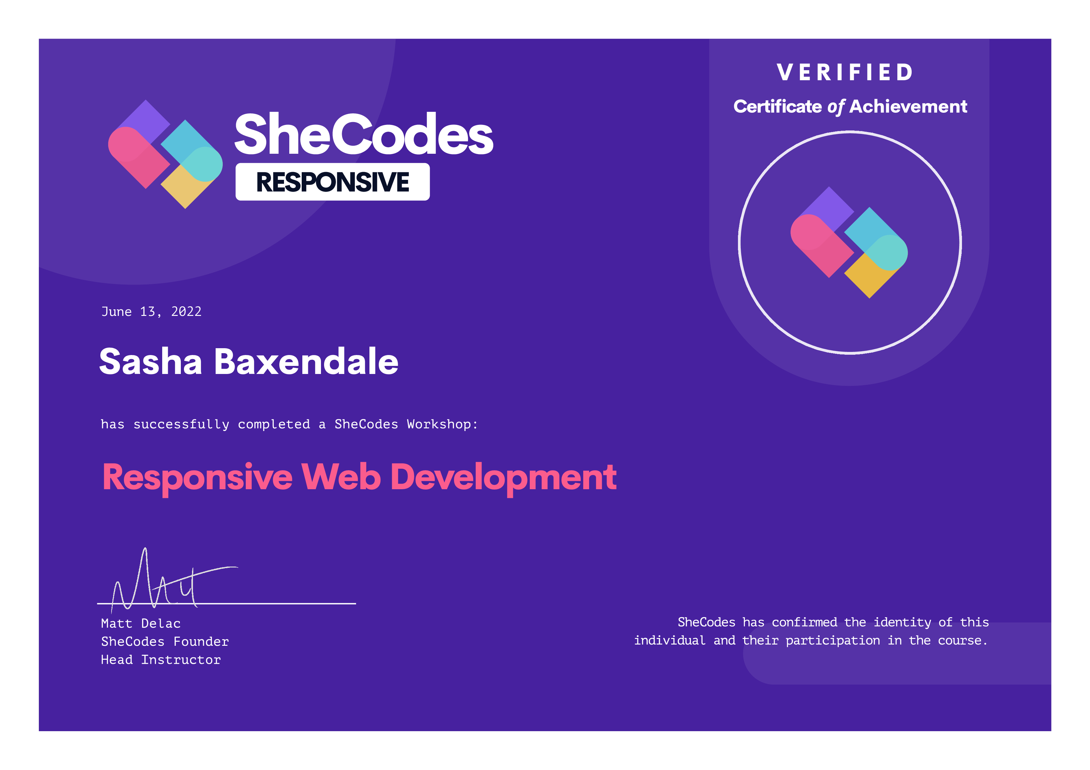 SheCodes Responisve certificate